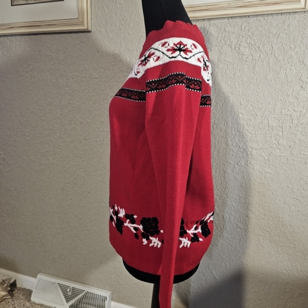 Draper James Red Floral Fair Isle Knit‎ Sweater Women's Size Small Mock Neck - Picture 3 of 12
